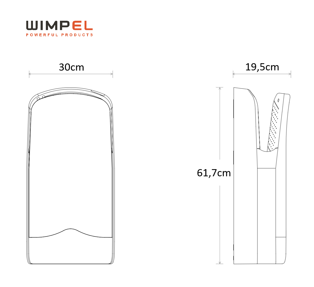Håndtørker - Veltia V7 300 1760W IP33 dimensjon 1x