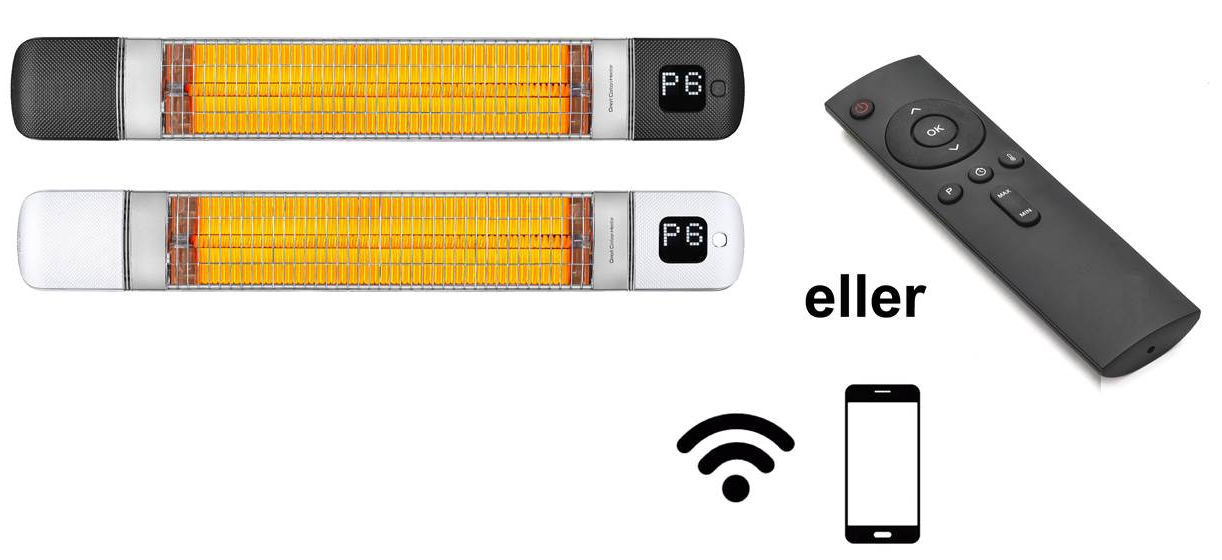 Terrassevarmer - Wimpel PremLux sort og hvit IP65 - front 1 med fjernkontroll og WIFI